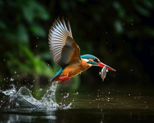 A bird catching a fish